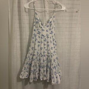 B. Smart Blue Butterfly Print Tiered Mini Dress